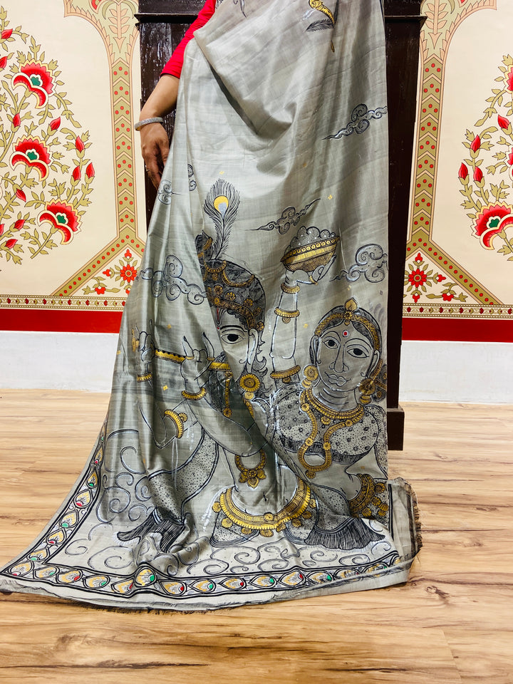 RADHA- KRISHNA PATTACHITRA HAND-PAINTED PURE SILK SAREE