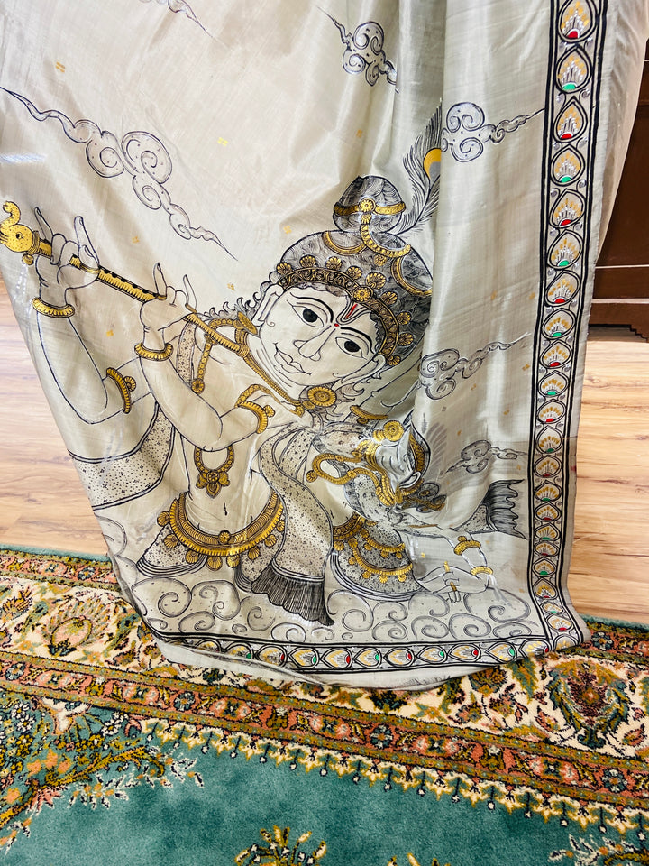RADHA- KRISHNA PATTACHITRA HAND-PAINTED PURE SILK SAREE
