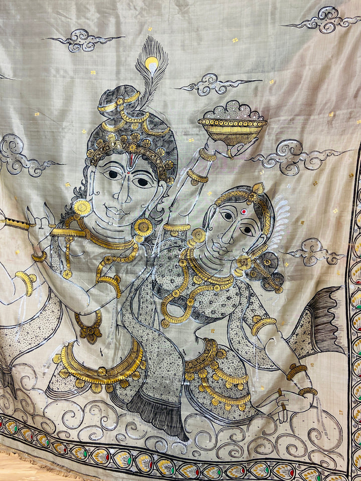 RADHA- KRISHNA PATTACHITRA HAND-PAINTED PURE SILK SAREE