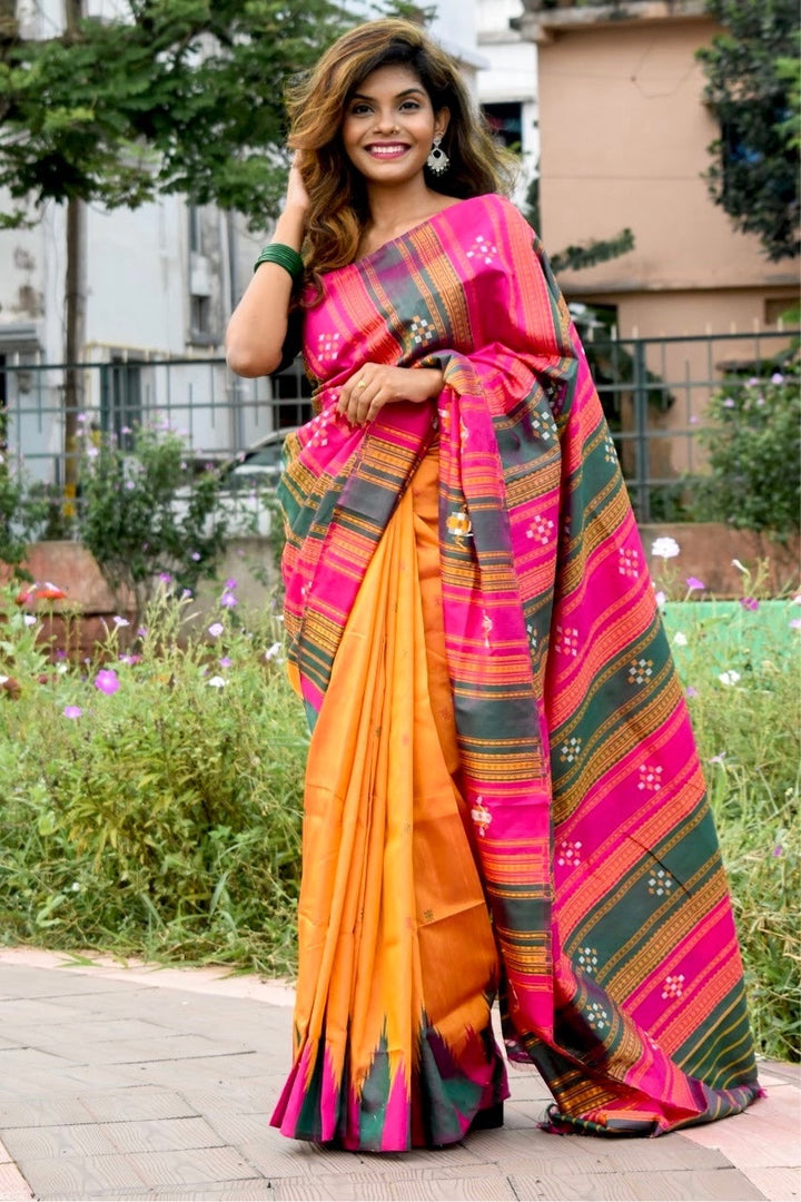 BRIDAL RESPLENDENT DOUBLE ANCHAL BERHAMPURI SILK PATTA SAREE