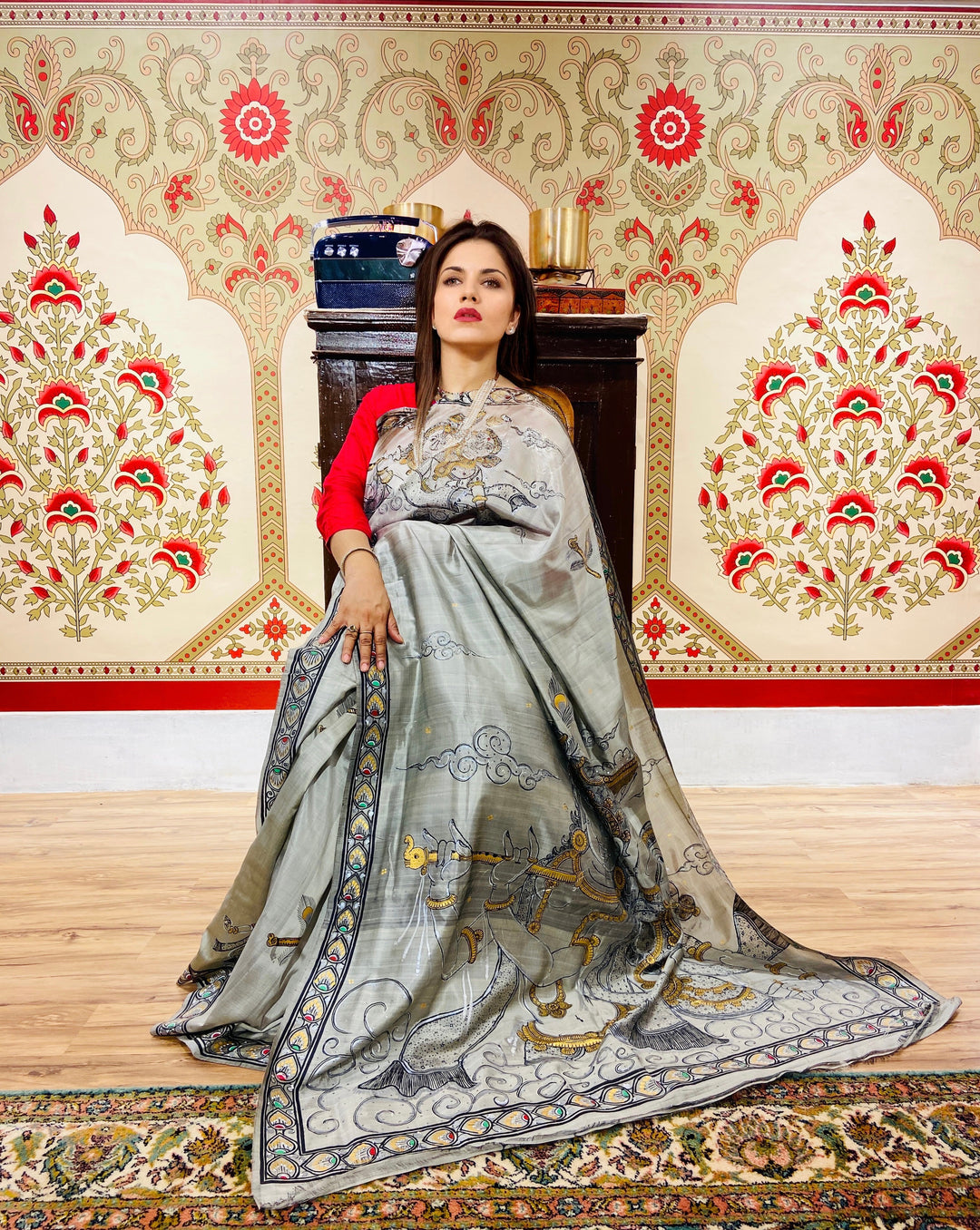 RADHA- KRISHNA PATTACHITRA HAND-PAINTED PURE SILK SAREE