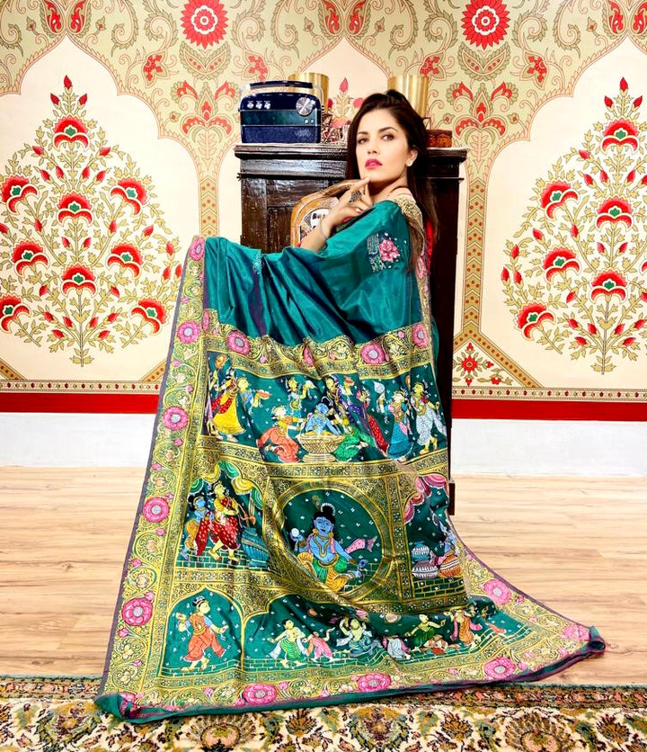 KRISHNA KATHA PURE SILK PATTACHITRA SAREE