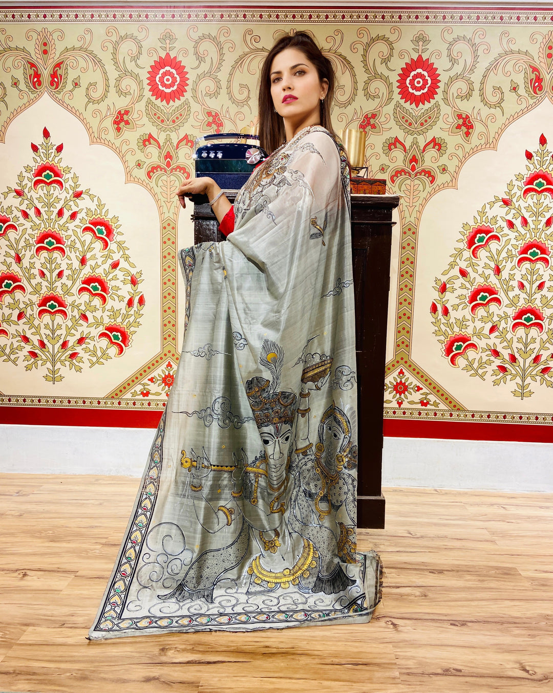 RADHA- KRISHNA PATTACHITRA HAND-PAINTED PURE SILK SAREE