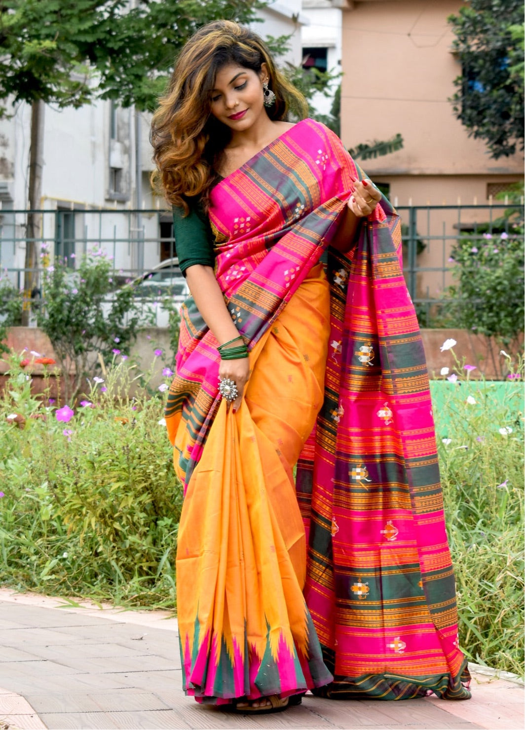BRIDAL RESPLENDENT DOUBLE ANCHAL BERHAMPURI SILK PATTA SAREE