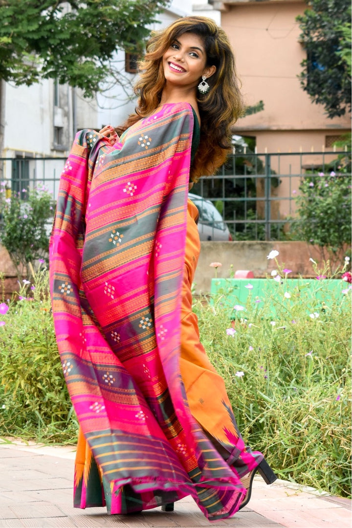 BRIDAL RESPLENDENT DOUBLE ANCHAL BERHAMPURI SILK PATTA SAREE