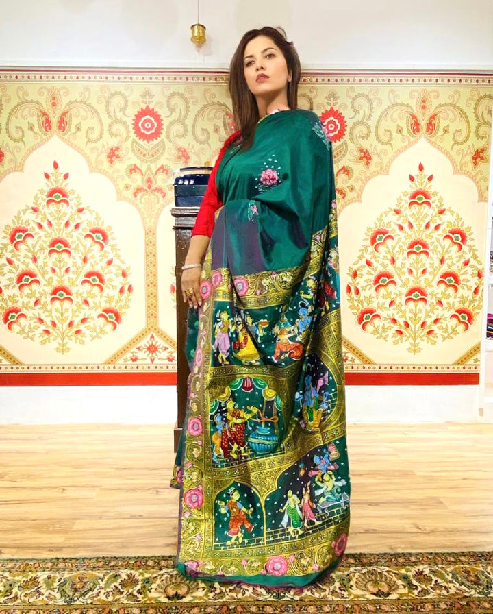 KRISHNA KATHA PURE SILK PATTACHITRA SAREE