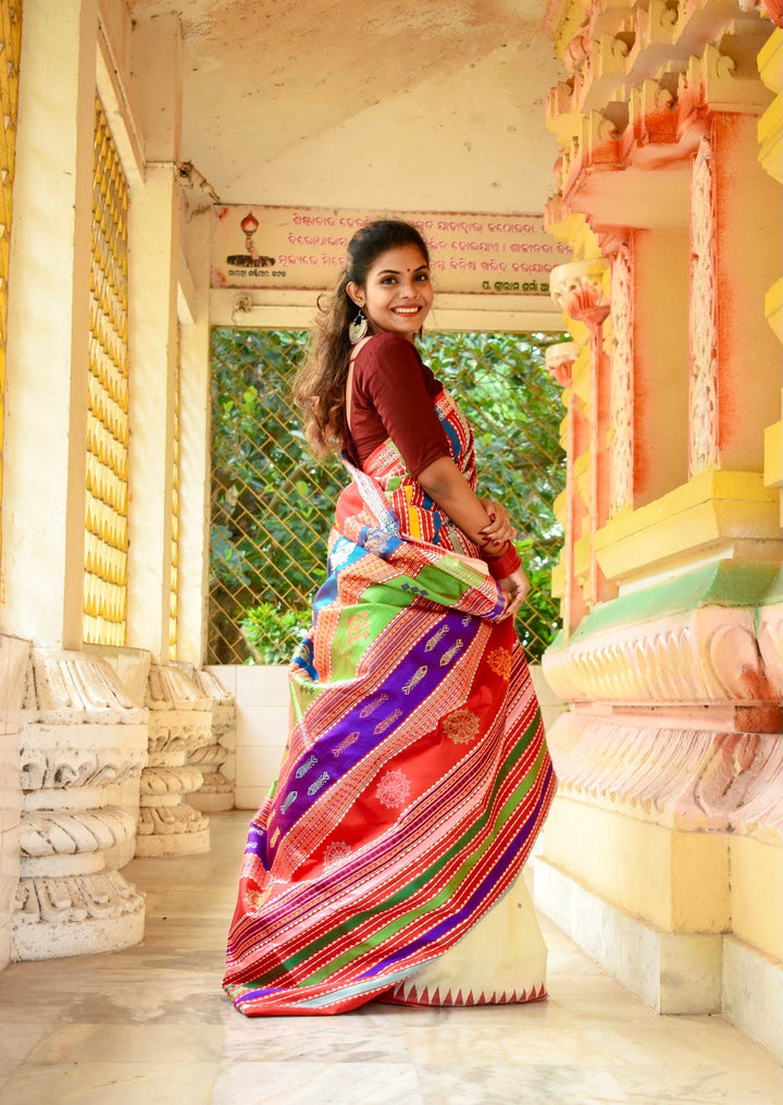 MASTER WEAVE SWHEWTAMVARI BERHAMPURI BOMKAI DOUBLE ANCHAL PATTA
